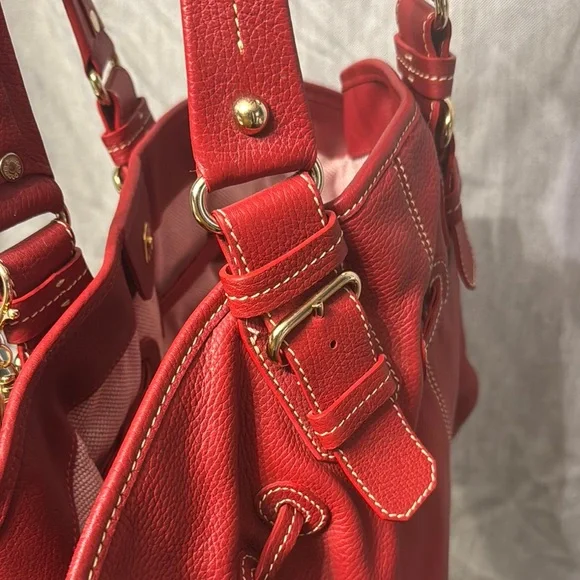 Dooney & Bourke Red Leather Tote with Gold AccentsEUC - Picture 13 of 16